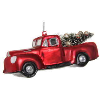 shishi Glass car with tree shiny red 14 cm