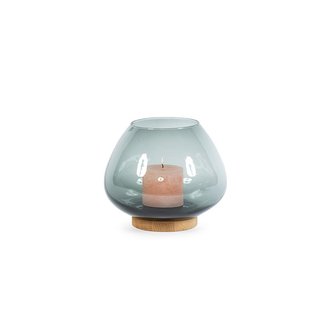 Dekocandle Windlicht met eiken basis en smoke glas