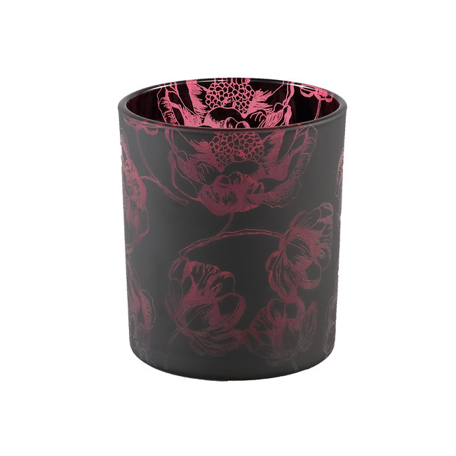 Zana black glass red bloem round tealight m