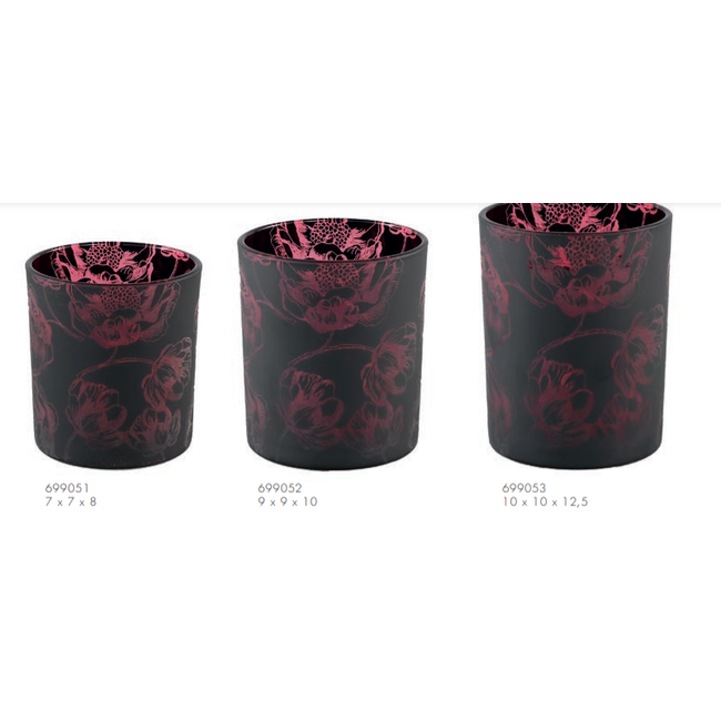 Zana black glass red bloem round tealight m