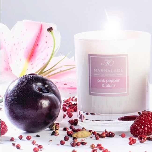 Pink pepper & Plum glass candle