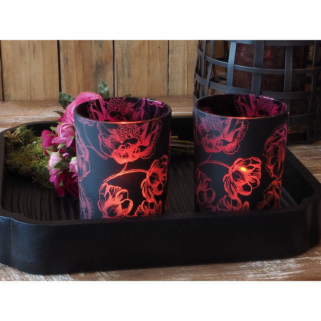 Zana black glass red bloem round stormlight l