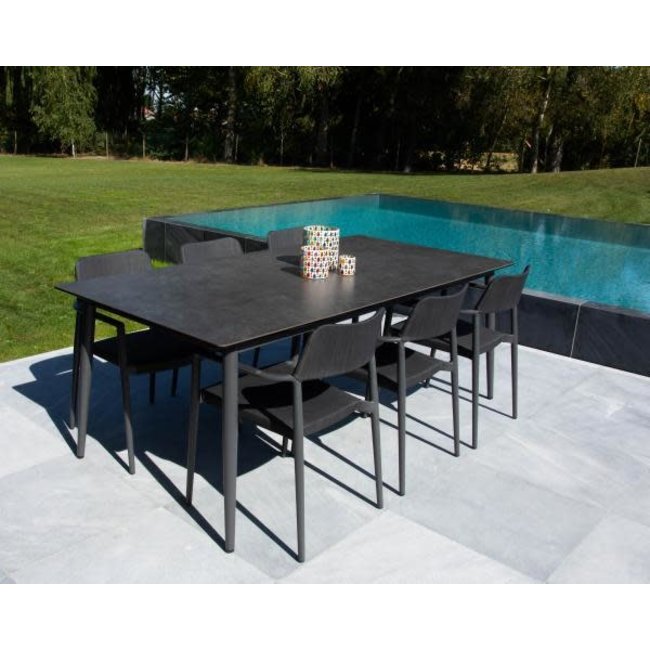 Indy armstoel alu antraciet, tewtileen grijs linnenlook