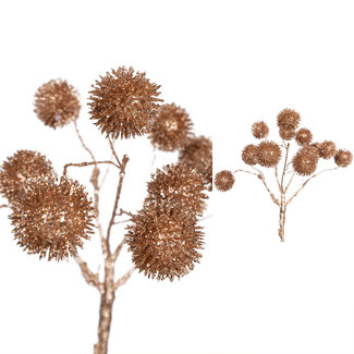 PTMD TWIG PLANT COPPER GLITTER POMPON PICK