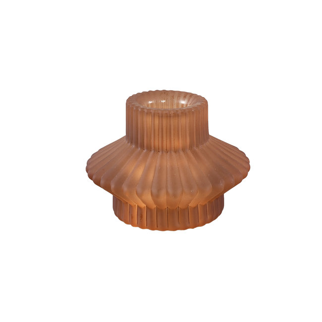 Tyve dark brown glass candleholder low round