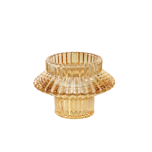 PTMD Milandi amber glass candleholder ribbed low