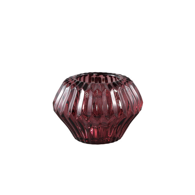 PTMD Milandi red glass candleholder ribbed high