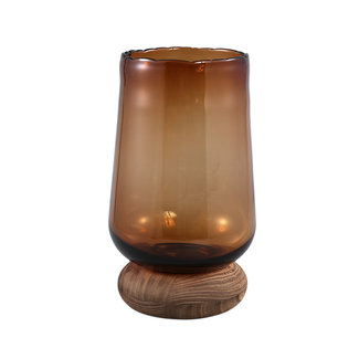 PTMD Jessey Brown glass vase on wooden foot l