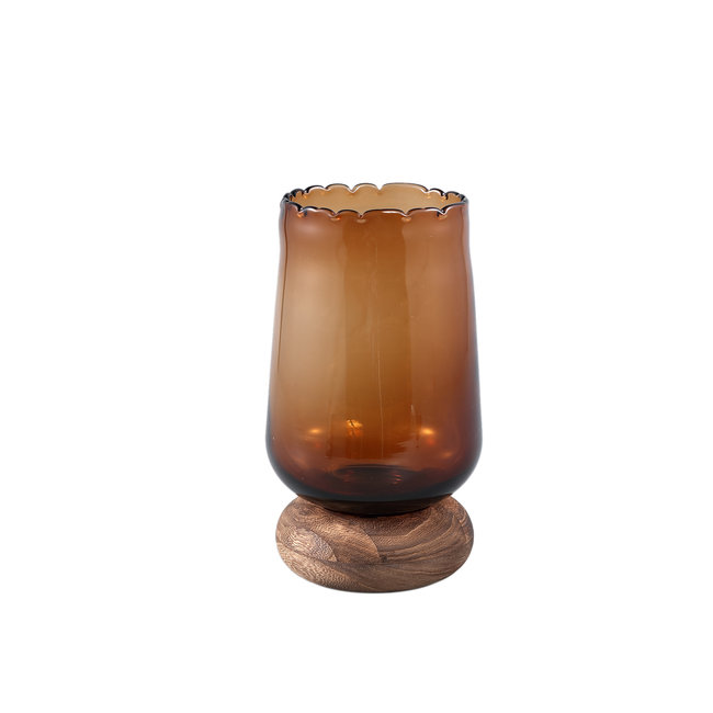 Jessey Brown glass vase on wooden foot s