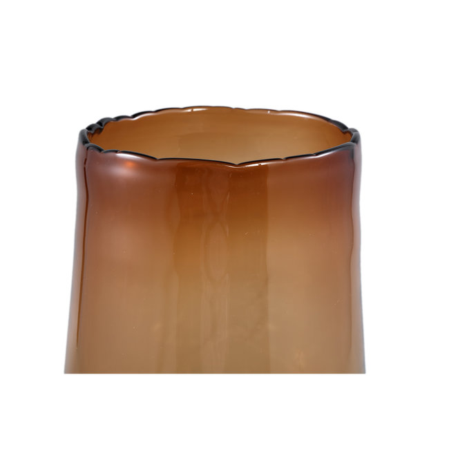 Jessey Brown glass vase on wooden foot s