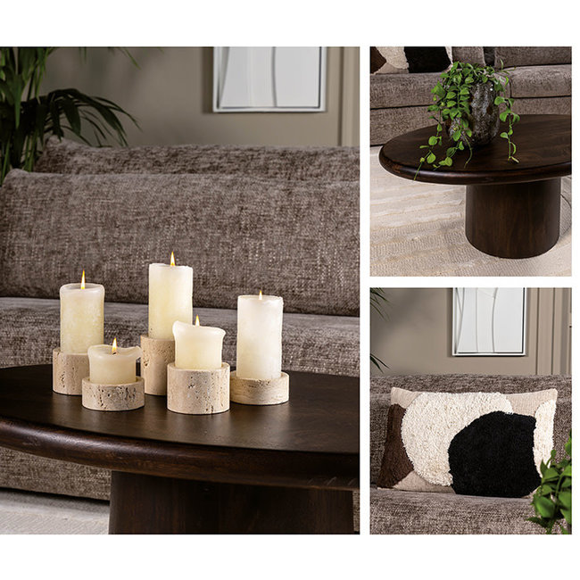 Travertine pillar candle holder M 9.5X9.5XH6.5