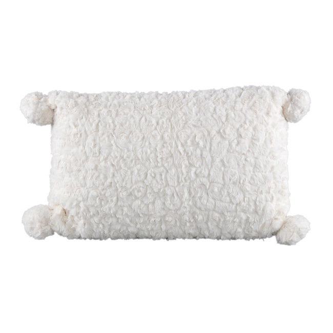 seflira white fur cushion with balls rectangle