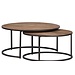 Ronde koffietafel teak met metaal set of 2