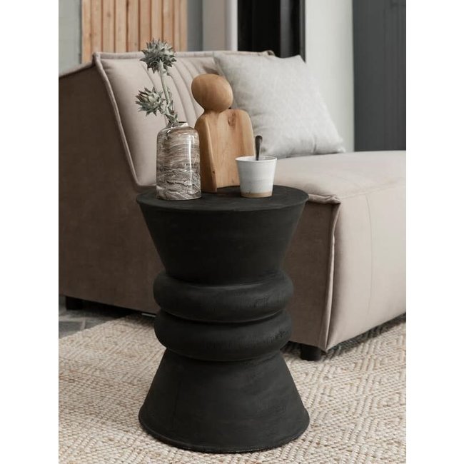 Stool ring ring dia 35x45 suar wood black with nautral cracks