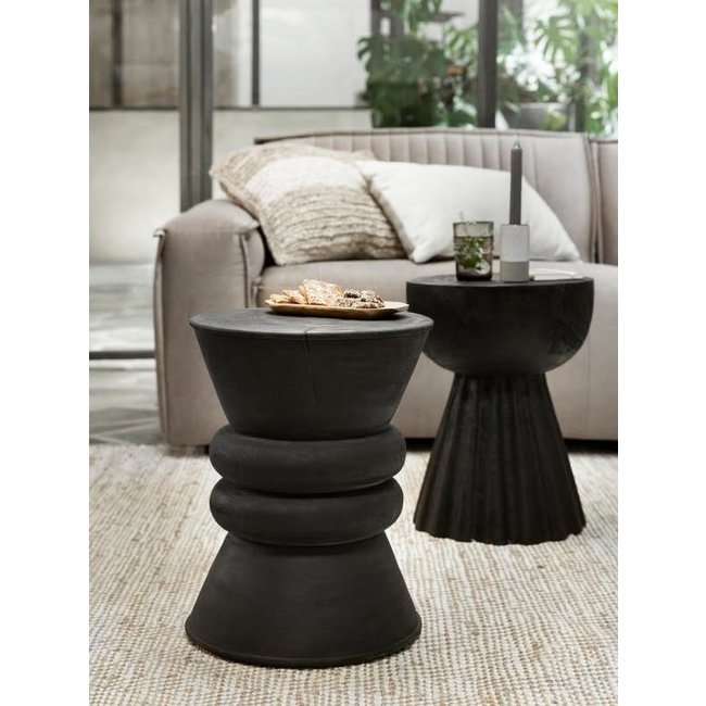 Stool ring ring dia 35x45 suar wood black with nautral cracks