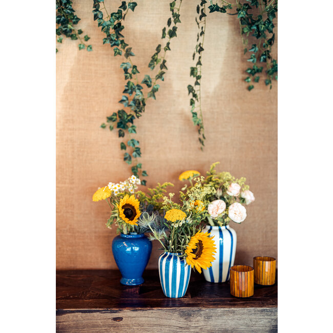 Funky flower medium cobalt blue stripes