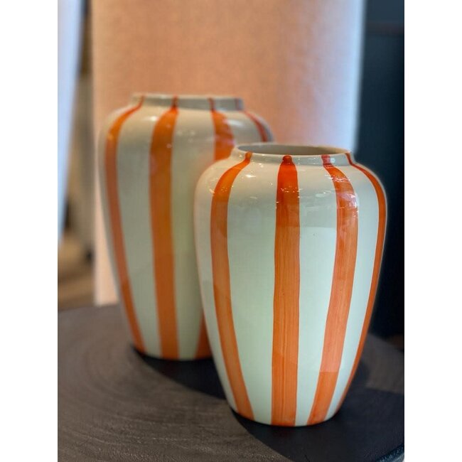 val pottery Funky flower medium orange stripes