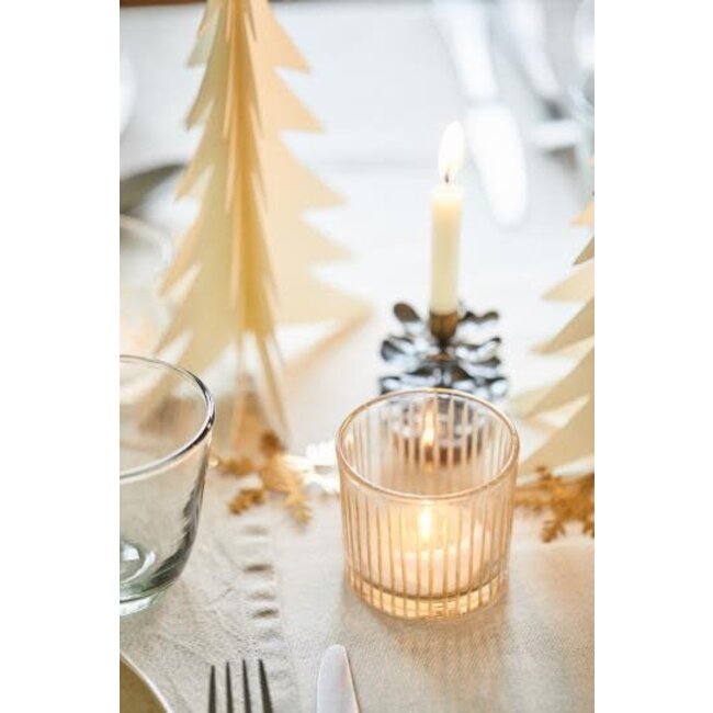 Candle holder glass f/tealight w/engraved stripes