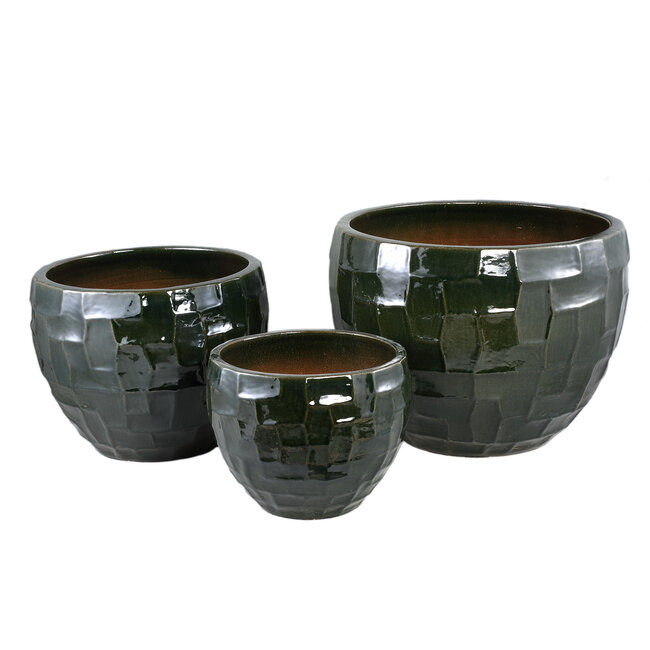 Bobi Green ceramic pot round square pattern SV3