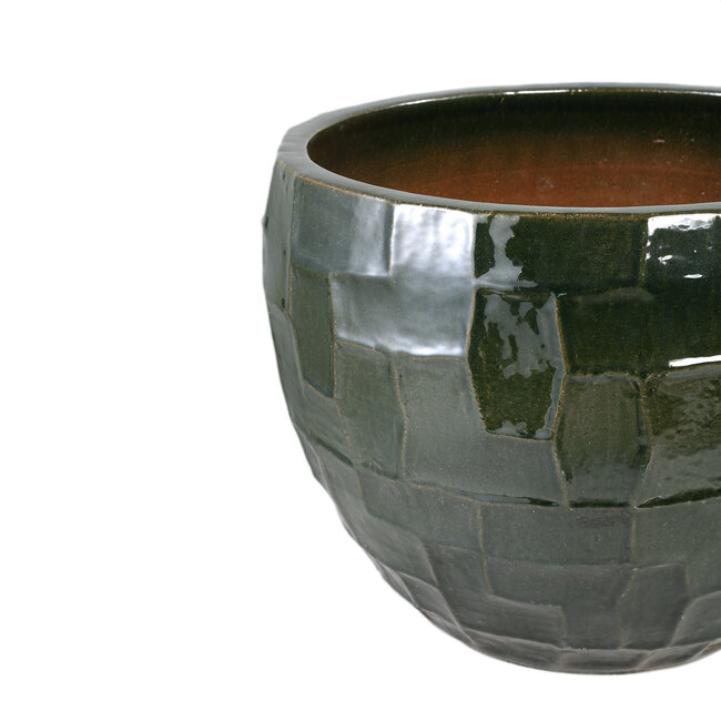 Bobi Green ceramic pot round square pattern SV3