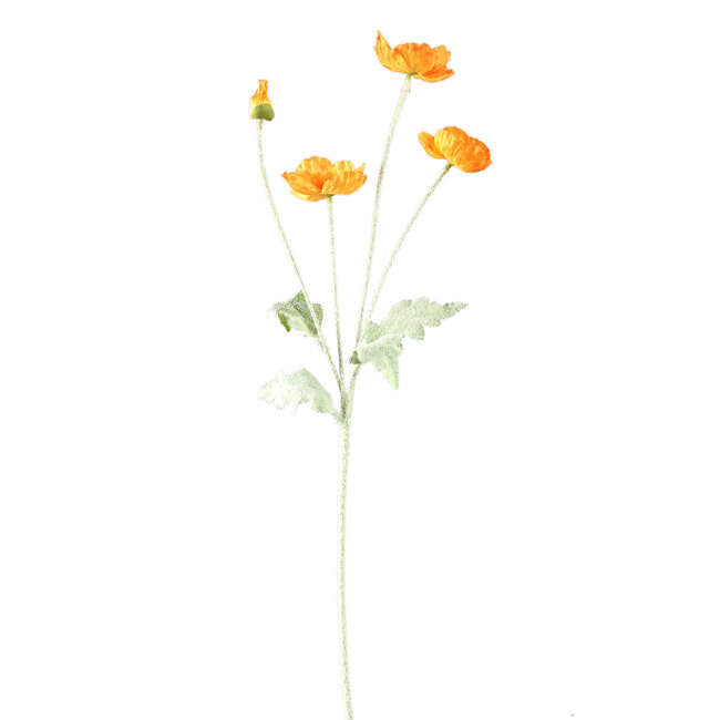 Poppy Flower Orange spray with 3 flowers and bud