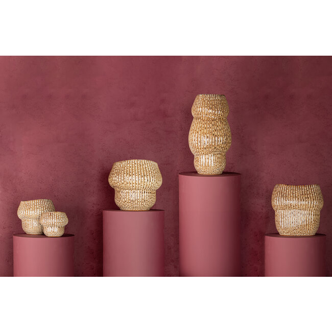 Colby Brown ceramic pot round shaped lines high S