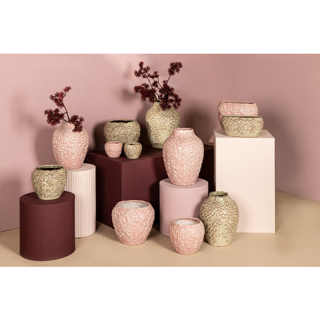 Avis PInk ceramic pot round shaped scales high L