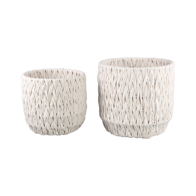 Elliot white linen rope round basket low large