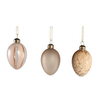 PTMD Josaia beige glass hanging egg set of 3