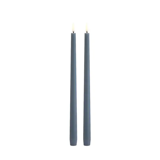LED slim taper candle, hazy blue smooth 2pack 2,3X32 cm