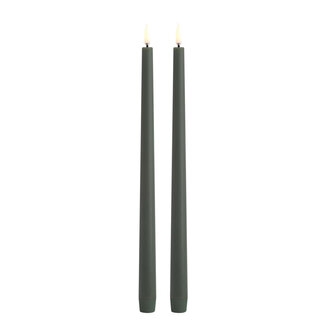 UYUNI LED slim taper candle Olive green smooth 2pack 2,3x32 cm