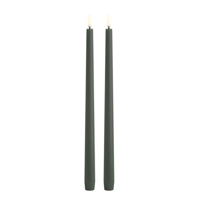 LED slim taper candle Olive green smooth 2pack 2,3x32 cm