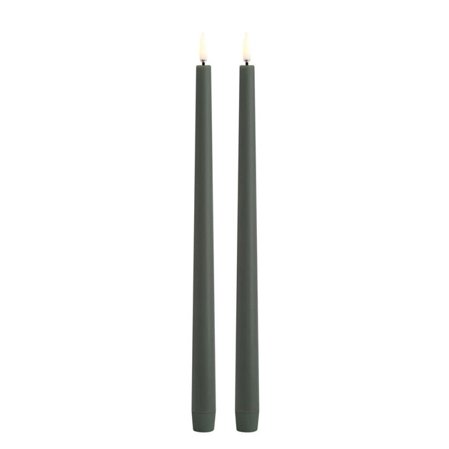 UYUNI LED slim taper candle Olive green smooth 2pack 2,3x32 cm