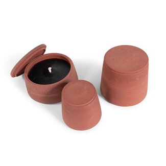 Dekocandle Outdoor candle red terracotta with cover 16x15 cm lavender