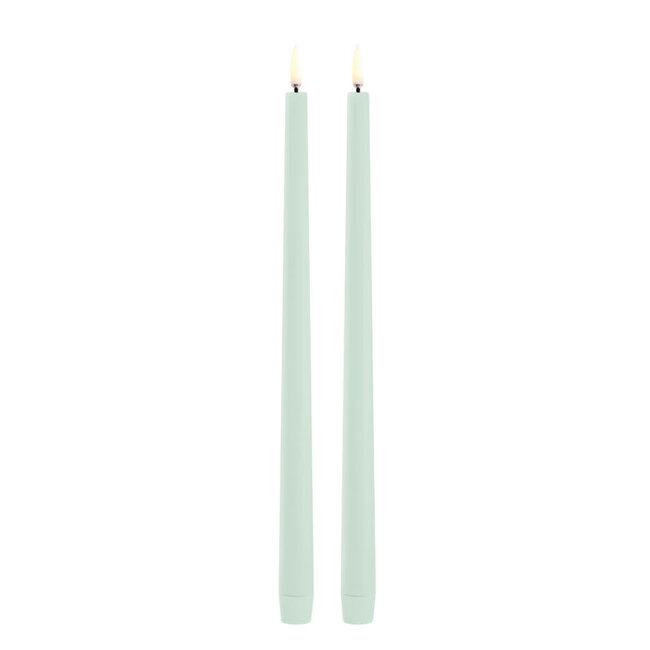 UYUNI LED slim taper candle dusty green smooth 2 pack 2,3x32