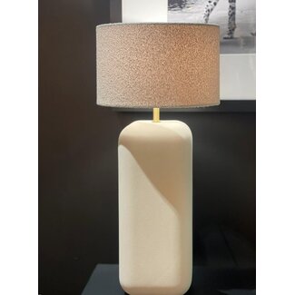 Menza takai tablelamp raw white + shade bouclet beige dia 25