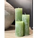 Dekocandle cylinder candle leaf green dia 5.7x10 cm