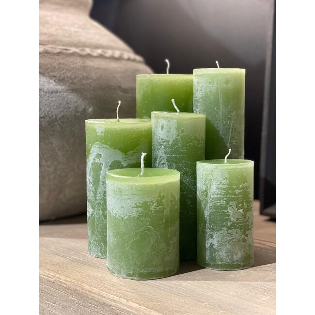 cylinder candle leaf green dia 5.7x10 cm