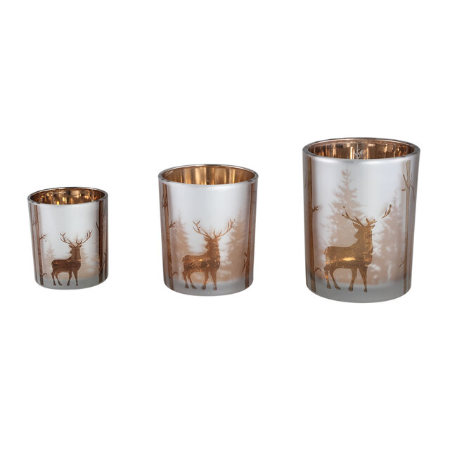 Denico Bronze glass tealight round reindeer S