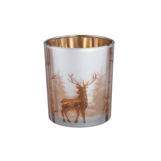 PTMD Denico Bronze glass tealight round reindeer M 8.8X8.8X10