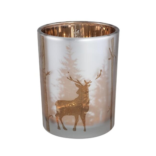 Denico Bronze glass tealight round  reindeer L 10X10X12 CM