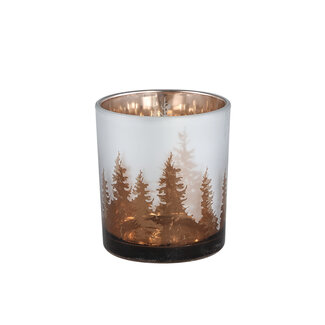 PTMD Claire bornze glass tealight round trees S 7X7X8 CM