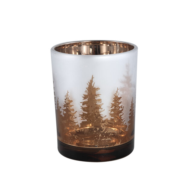 Claire Bronze glass tealight round with trees l