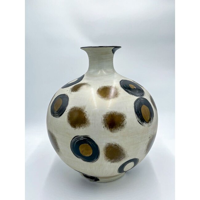 porcelain vase circles beige black brown D39,5 H42,5 cm