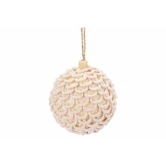 Cosy & Trendy Kerstbal drape crème d 8 cm textiel