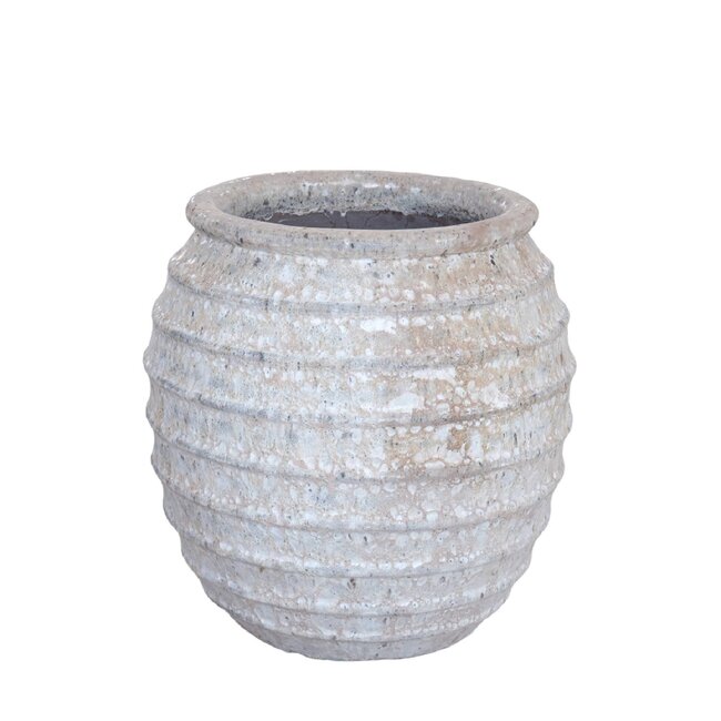 Maeghan white round ceramic pot lines 62.0 x 62.0 x 68.0 cm