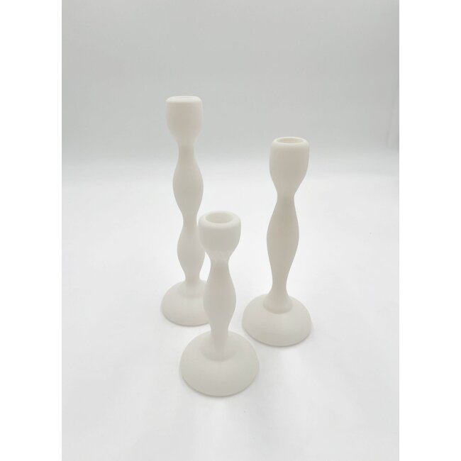 candle holder glass opac white d 8,5 H 18 cm