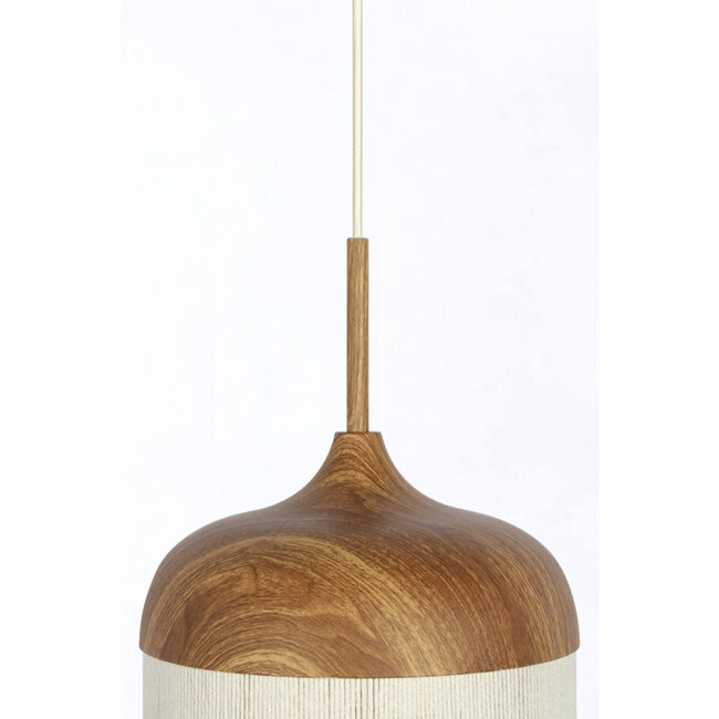 hanglamp hout print naturel +touw crème dia 27.5x52 cm
