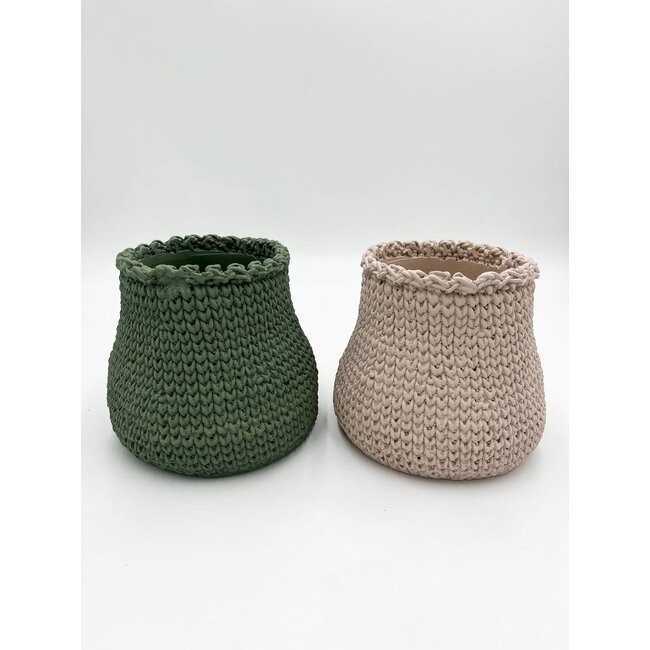 bloempot round chrochet cream D20.6 H17,5 keramiek