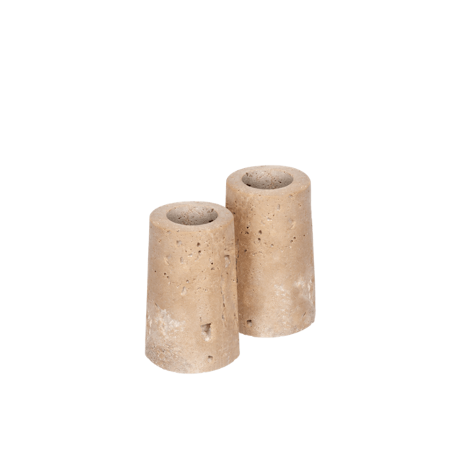 Travertine candleholder taper M desert beige 3,5x6,05
